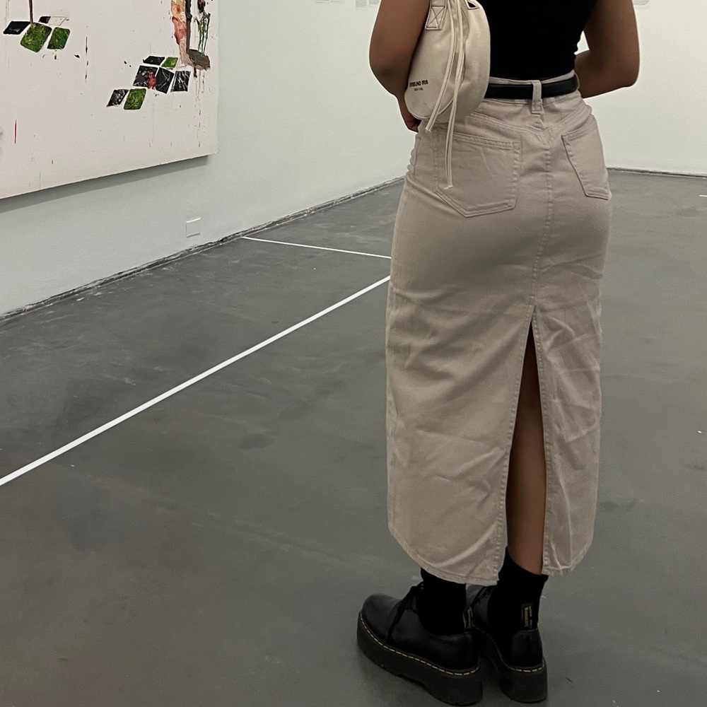 100% Cotton Grey Beige Denim Midi Skirt